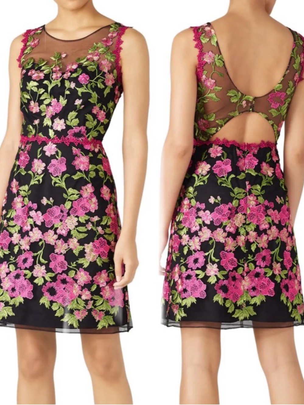 Marchesa Notte Women's Floral Embroidered Sleeveless Sheath Dress Size 8